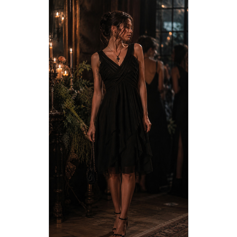R & M Richard's black fairy grunge tiered Little Black Dress SZ 10 Party Y2K